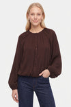 Long Sleeve Bubble Hem Button Up Blouse