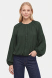 Long Sleeve Bubble Hem Button Up Blouse