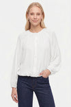 Long Sleeve Bubble Hem Button Up Blouse