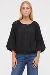 Crinkle Texture Bubble Hem Button Up Blouse
