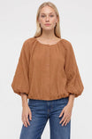 Crinkle Texture Bubble Hem Button Up Blouse