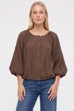 Crinkle Texture Bubble Hem Button Up Blouse