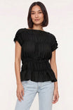 Silky Smocked Short Sleeve Blouse