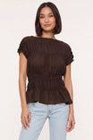 Silky Smocked Short Sleeve Blouse