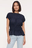 Silky Smocked Short Sleeve Blouse