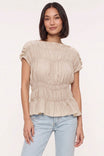 Silky Smocked Short Sleeve Blouse
