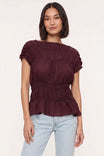 Silky Smocked Short Sleeve Blouse