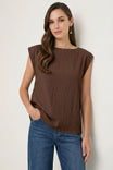 Textured Satin Boat Neck Blouse