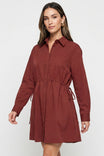 Long Sleeve Side Cinch Shirt Dress