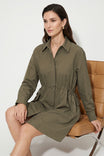 Long Sleeve Side Cinch Shirt Dress