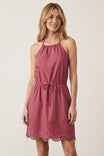 Embroidered Eyelet Halter Mini Dress