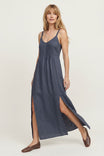 Pintuck Side Slit Maxi Dress