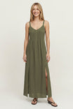 Pintuck Side Slit Maxi Dress