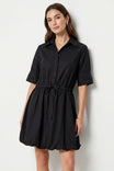 Drawstring Waist Bubble Hem Shirt Dress