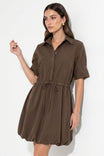 Drawstring Waist Bubble Hem Shirt Dress