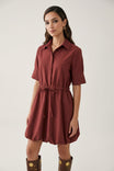 Drawstring Waist Bubble Hem Shirt Dress