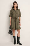 Drawstring Waist Bubble Hem Shirt Dress