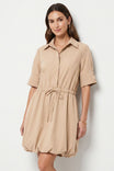 Drawstring Waist Bubble Hem Shirt Dress