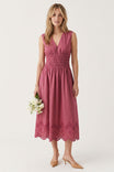 Embroidered Eyelet Smocked Midi Dress