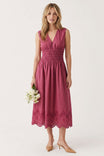 Embroidered Eyelet Smocked Midi Dress