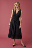 Embroidered Eyelet Smocked Midi Dress