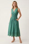Embroidered Eyelet Smocked Midi Dress