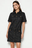 Horsebit Pocket Soft Matte Shirt Dress