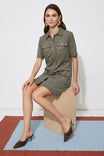 Horsebit Pocket Soft Matte Shirt Dress