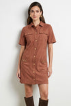 Horsebit Pocket Soft Matte Shirt Dress