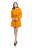 Long Sleeve Mini Dress With Self Waist Band