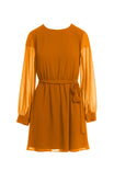 Long Sleeve Mini Dress With Self Waist Band