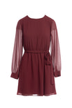 Long Sleeve Mini Dress With Self Waist Band