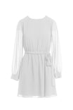 Long Sleeve Mini Dress With Self Waist Band