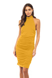 Mock Neck Shirred Knit Bodycon Dress
