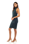 Mock Neck Shirred Knit Bodycon Dress