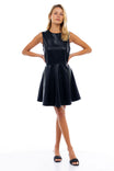 Vegan Leather Racer-neck Skater Dress