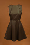 Vegan Leather Racer-neck Skater Dress