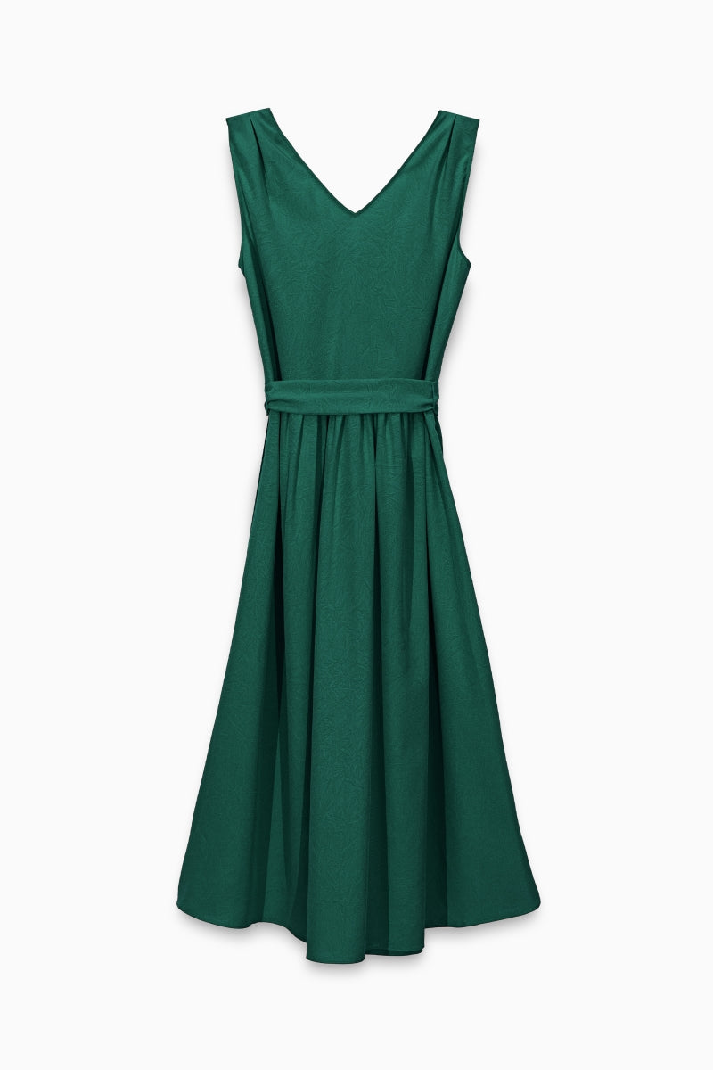 Women's V-neck Surplice Midi Dress With Tie-waist and a marble fabric effect