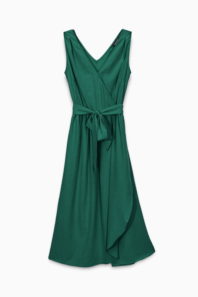 Women's V-neck Surplice Midi Dress With Tie-waist and a marble fabric effect