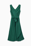 Women's V-neck Surplice Midi Dress With Tie-waist and a marble fabric effect