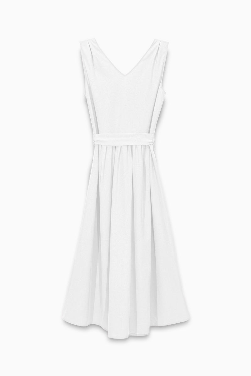 Women's V-neck Surplice Midi Dress With Tie-waist and a marble fabric effect