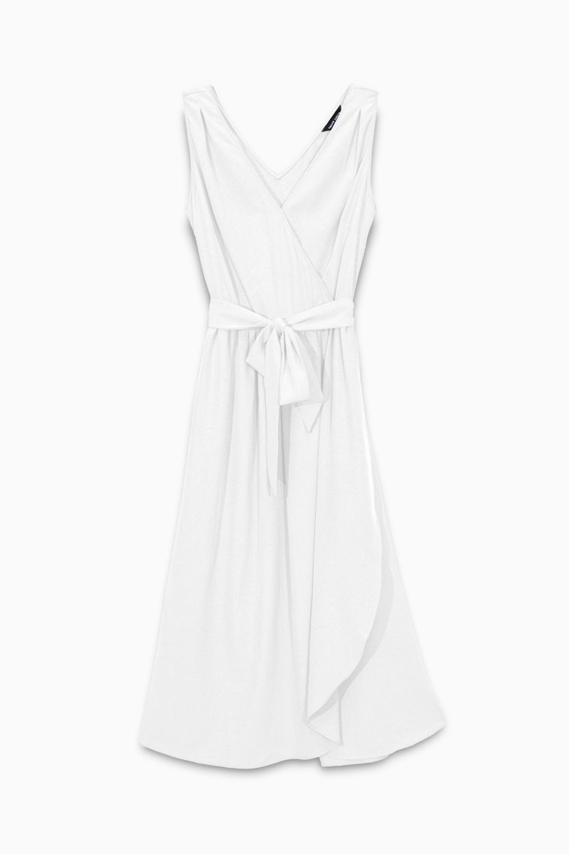 Women's V-neck Surplice Midi Dress With Tie-waist and a marble fabric effect