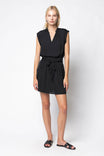 V-neck Mini Dress With Elastic Waist And Cargo Pockets