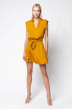 V-neck Mini Dress With Elastic Waist And Cargo Pockets