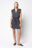 V-neck Mini Dress With Elastic Waist And Cargo Pockets