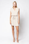 V-neck Mini Dress With Elastic Waist And Cargo Pockets