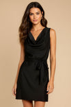 Sleeveless Cowl Neck Dress With Waist Tie Belt