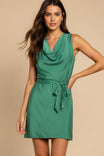 Sleeveless Cowl Neck Dress With Waist Tie Belt