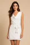 Sleeveless Cowl Neck Dress With Waist Tie Belt