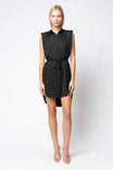 Sleeveless Collared Shirt Dress With Waist Tie